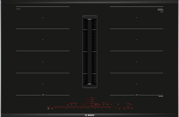 Plita cu inductie cu hota integrata BOSCH seria 8 PXX875D57E, FlexZone, HomeConnect, 622 m³/h, 80 cm