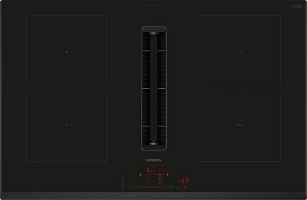 Plita cu inductie cu hota integrata SIEMENS iQ500 ED851HQ26E, Clasa B, HomeConnect, InductionAir Plus, combiZone, touchSlider, 622 m³/h, 80 cm