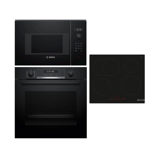 Set Cuptor electric incorporabil BOSCH HBG578EB3 + Plita cu inductie BOSCH PIF61RHB1E + Cuptor cu microunde incorporabil BOSCH BFL524MB0