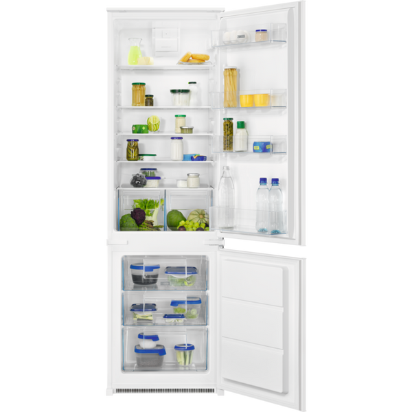 Combina frigorifica incorporabila Zanussi ZNFN18FS1, clasa F, LowFrost, DynamicAir, FastFreeze, LED, Balamale glisante, H 177 cm, 269L